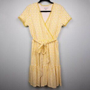 Gibson Latimer yellow eyelet faux wrap dress-M
